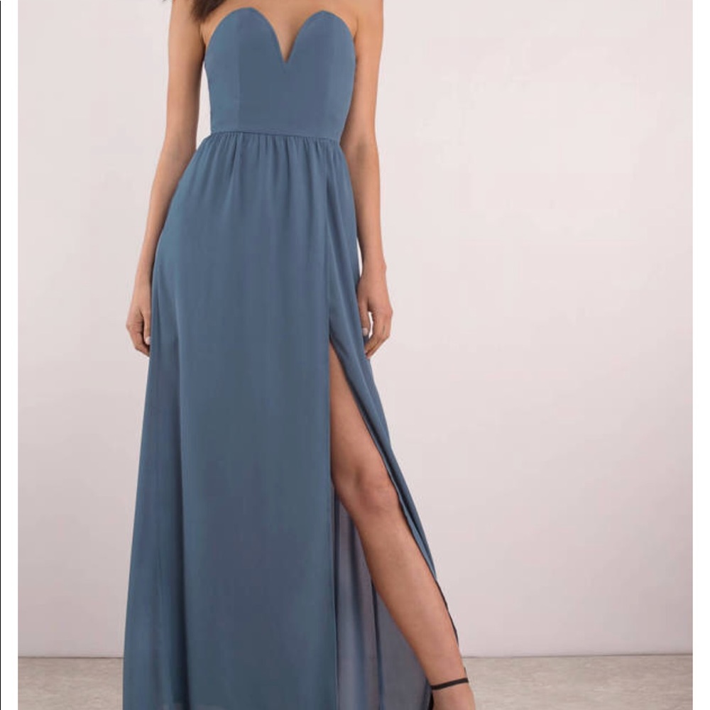 Slate Colored Strapless V-Neck Maxi